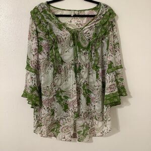 Green Renaissance Fair Cottagecore Fairy Bohemian Hippie Peasant Blouse 18-20W